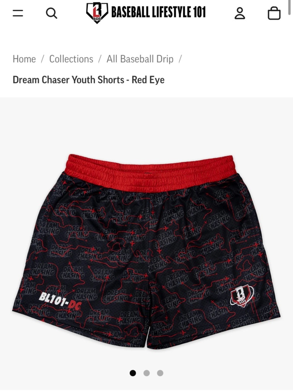 Baseball Lifestyle 101 Dream ChaserYouth Shorts Med (YM)